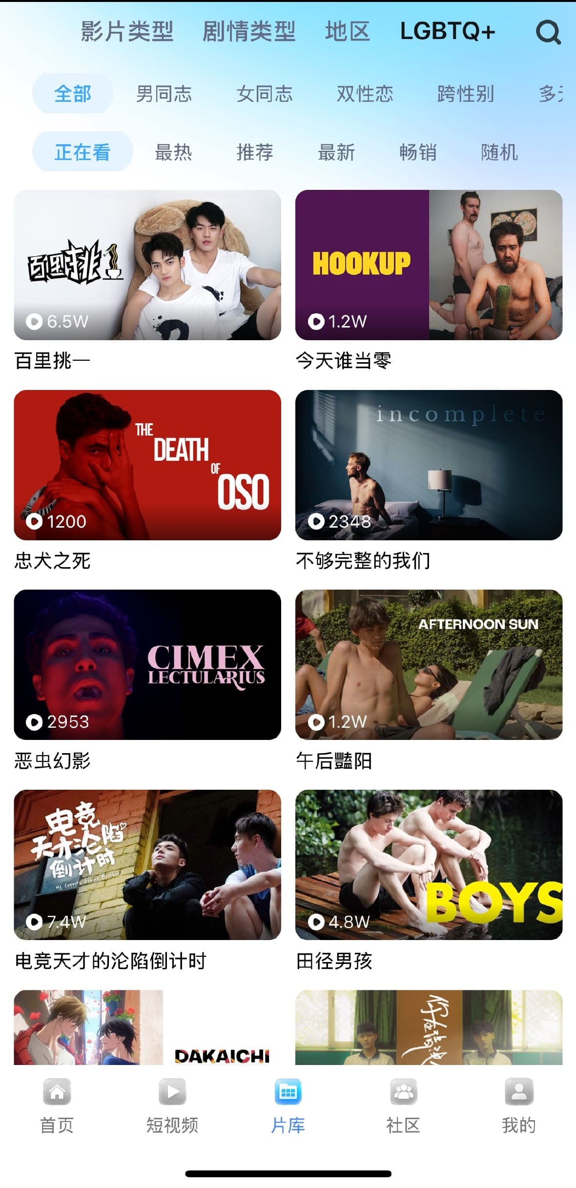 小蓝男同片库LGBTQ专题分类界面